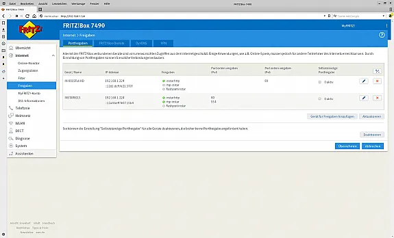 Portweiterleitung an einer fritzbox 7490